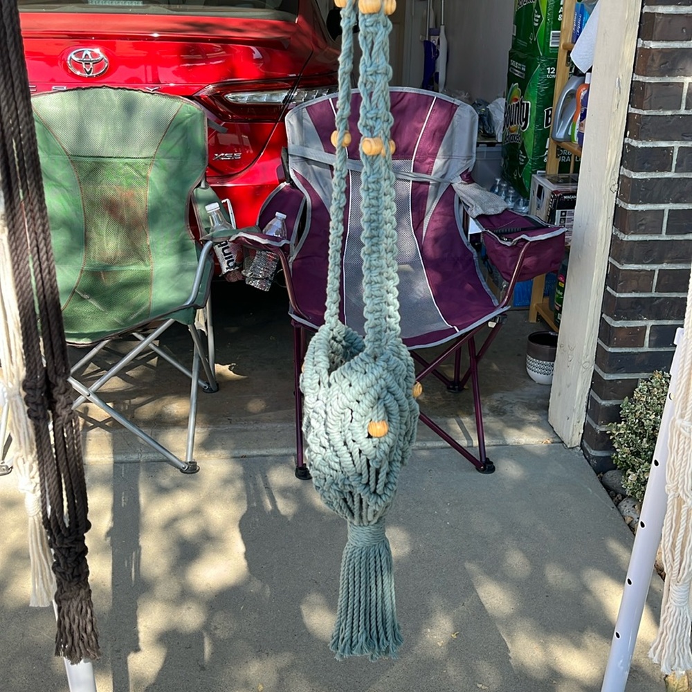 Handmade macrame plant hanger with bead accents